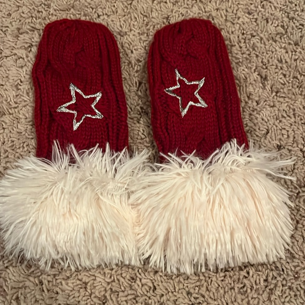 American Girl Knit Mittens for Girls Red with Faux Fur Trim